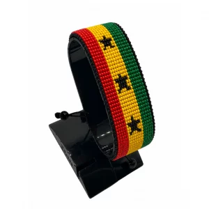 Ghana Flag Bracelet Adjustable handcrafted with beadwork in the colors of the Ghana flag.