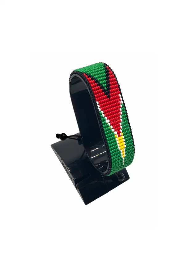 Guyana Flag Bracelet Adjustable handcrafted with beadwork in the colors of the Guyana flag.
