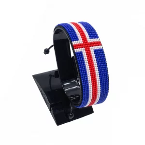 Iceland Flag Bracelet Adjustable handcrafted with beadwork in the colors of the Iceland flag.