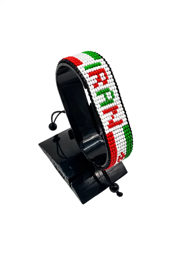 Iran Flag Bracelet With Name Adjustable handcrafted with beadwork in the colors of the Iran flag featuring the name IRAN.