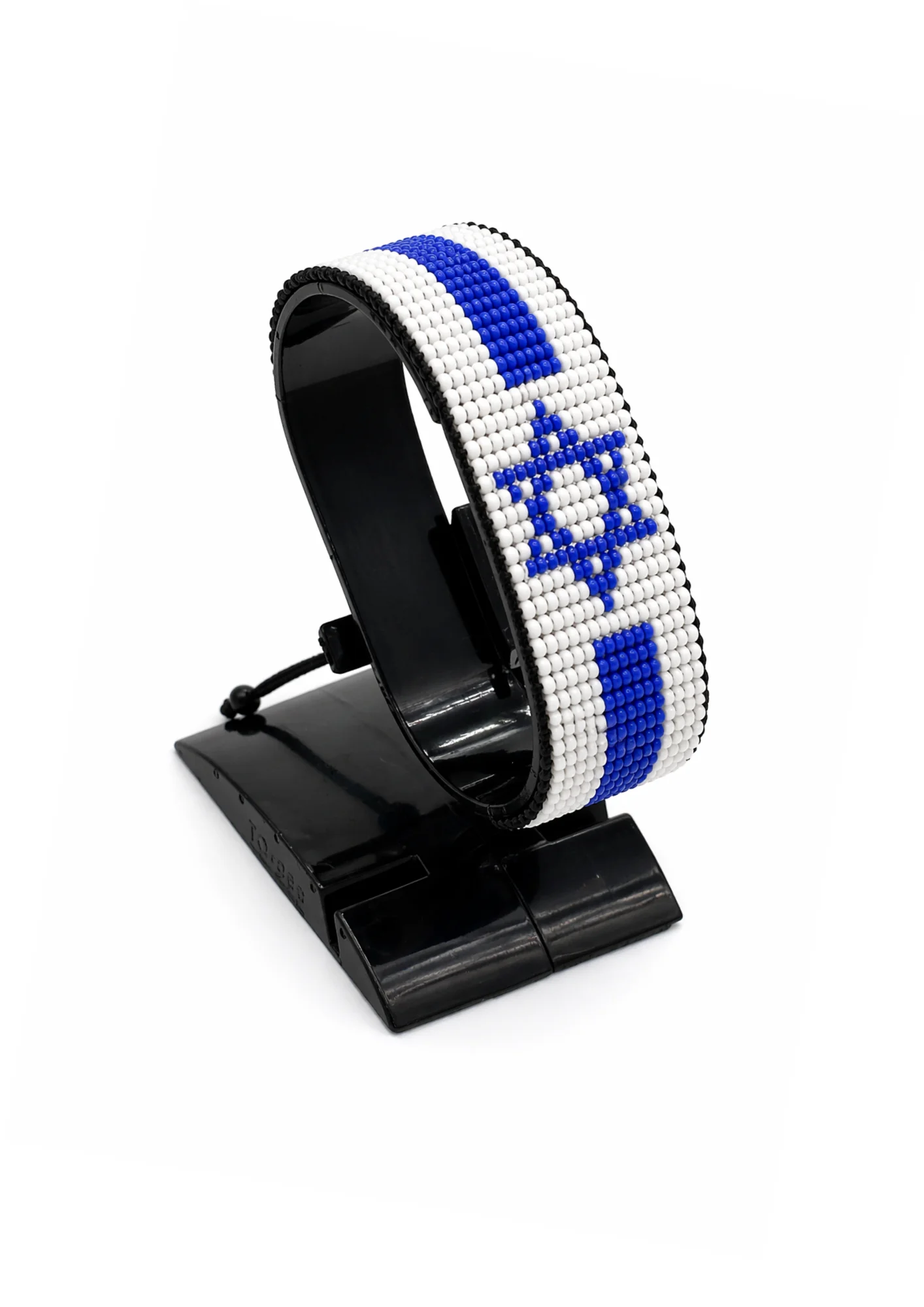 Israel Flag Bracelet Adjustable handcrafted with beadwork in the colours of the Israel flag.