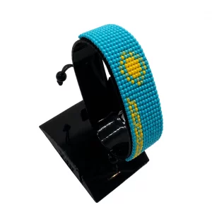 Kazakhstan Flag Bracelet Adjustable handcrafted with beadwork in the colors of the Kazakhstan flag.