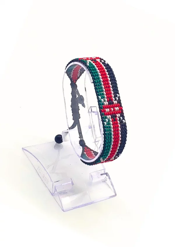 Kenya Flag Bracelet Adjustable handcrafted with beadwork in the colors of the Kenya flag.