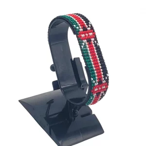 Kenya Flag Bracelet Adjustable handcrafted with beadwork in the colors of the Kenya flag.