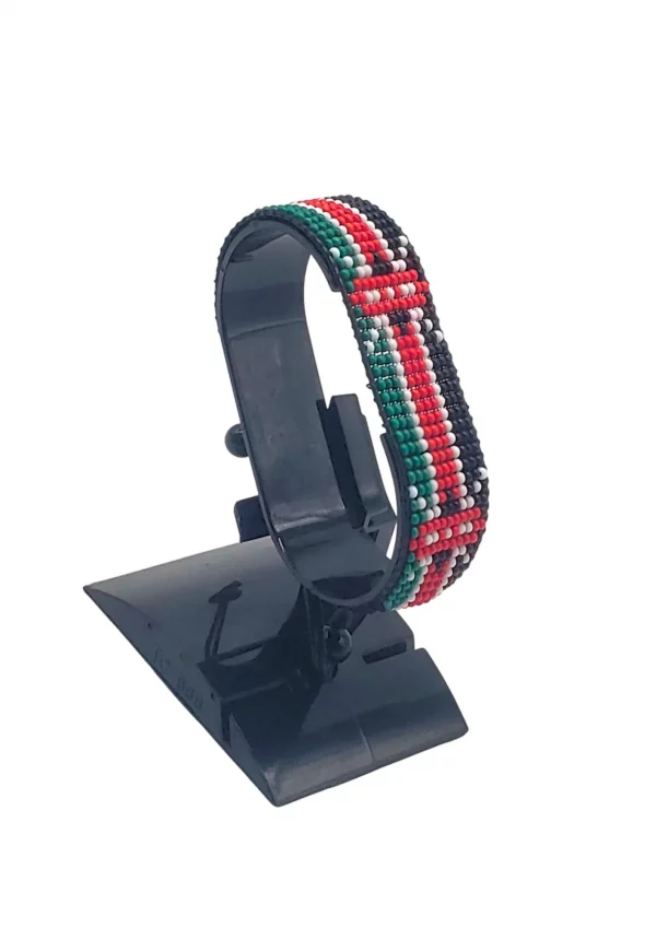 Kenya Flag Bracelet Adjustable handcrafted with beadwork in the colors of the Kenya flag.
