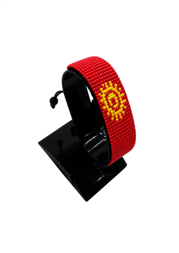 Kyrgyzstan Flag Bracelet Adjustable handcrafted with beadwork in the colors of the Kyrgyzstan flag.