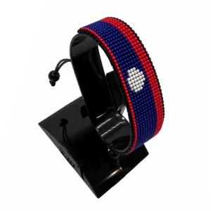 Laos Flag Bracelet Adjustable handcrafted with beadwork in the colors of the Laos flag.