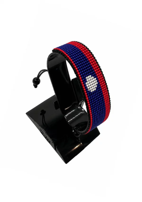 Laos Flag Bracelet Adjustable handcrafted with beadwork in the colors of the Laos flag.