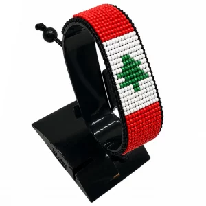 Lebanon Flag Bracelet Adjustable handcrafted with beadwork in the colors of the Lebanon flag.