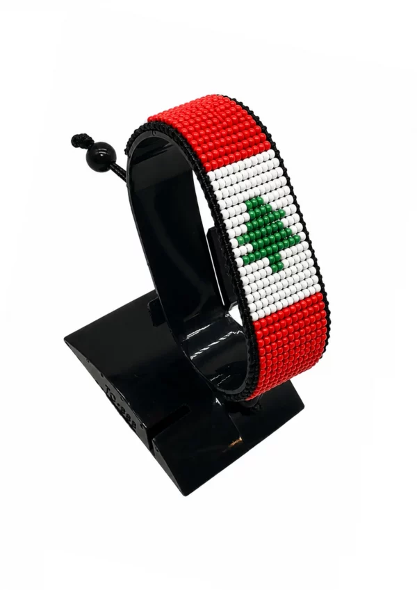 Lebanon Flag Bracelet Adjustable handcrafted with beadwork in the colors of the Lebanon flag.