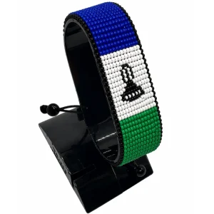 Lesotho Flag Bracelet Adjustable handcrafted with beadwork in the colors of the Lesotho flag.