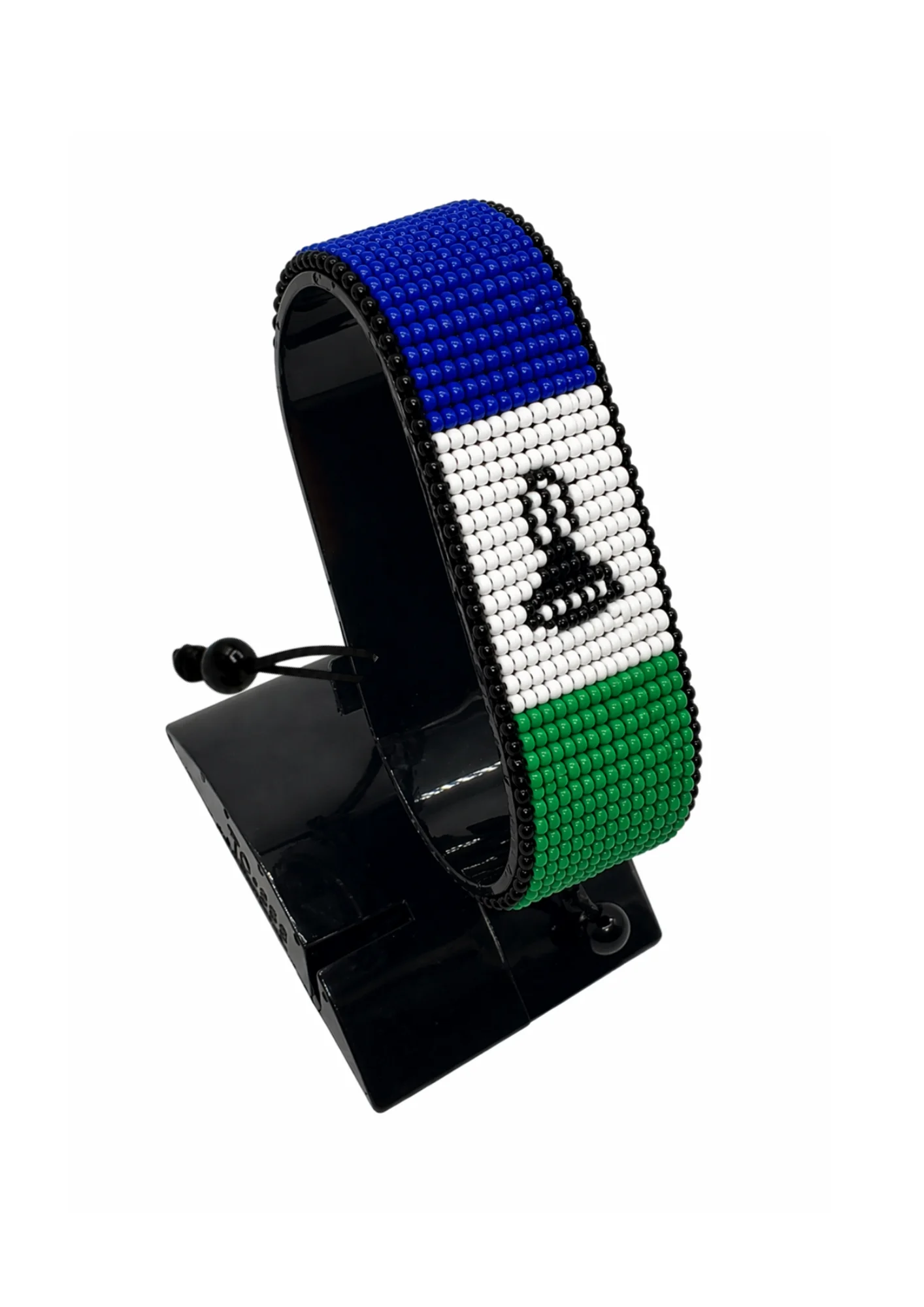 Lesotho Flag Bracelet Adjustable handcrafted with beadwork in the colors of the Lesotho flag.