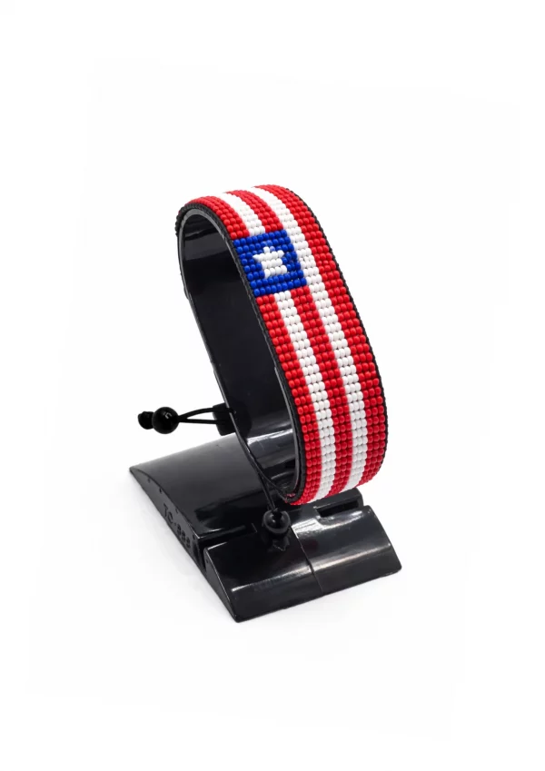 Liberia Flag Bracelet Adjustable handcrafted with beadwork in the colors of the Liberia flag.