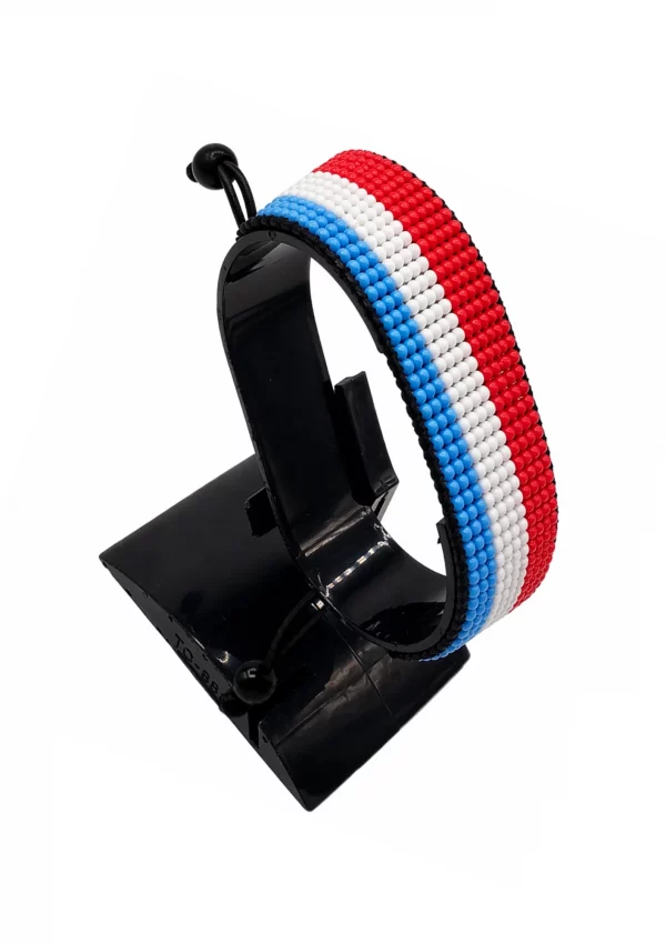 Luxembourg Flag Bracelet Adjustable handcrafted with beadwork in the colors of the Luxembourg flag.