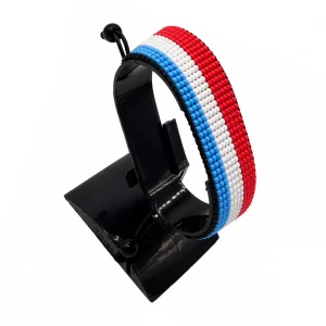 Luxembourg Flag Bracelet Adjustable handcrafted with beadwork in the colors of the Luxembourg flag.