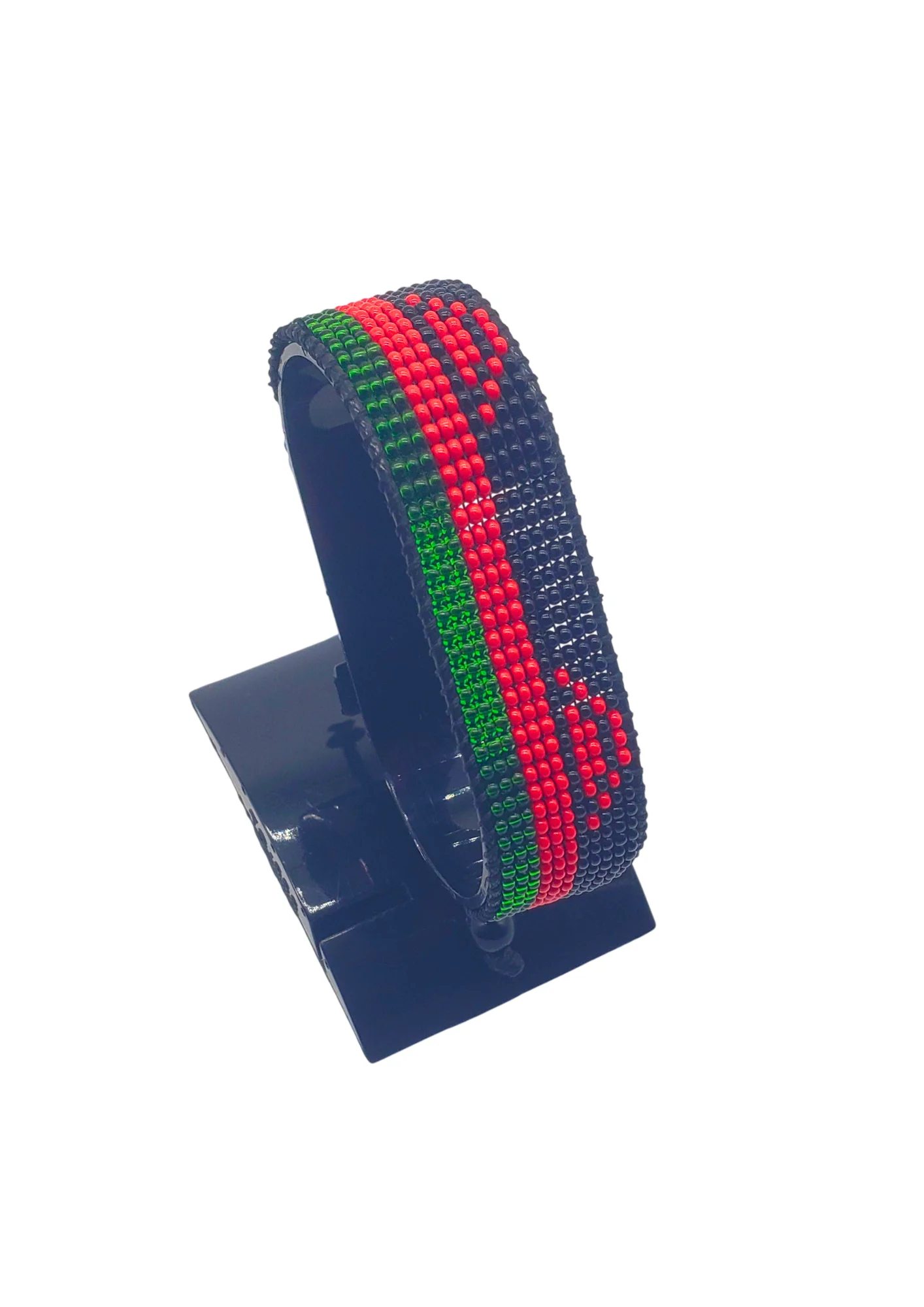 Malawi Flag Bracelet Adjustable handcrafted with beadwork in the colors of the Malawi flag.