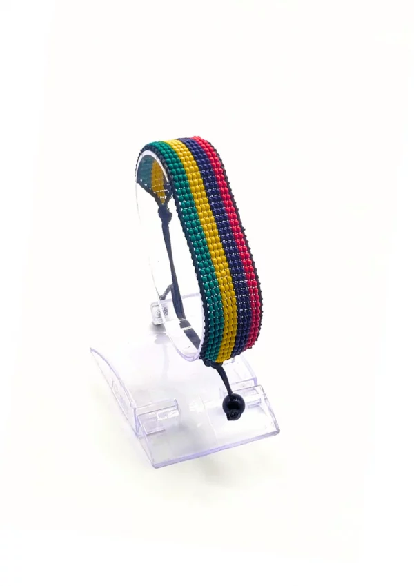 Mauritius Flag Bracelet Adjustable handcrafted with beadwork in the colors of the Mauritius flag.