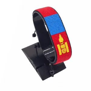 Mongolia Flag Bracelet Adjustable handcrafted with beadwork in the colors of the Mongolia flag.