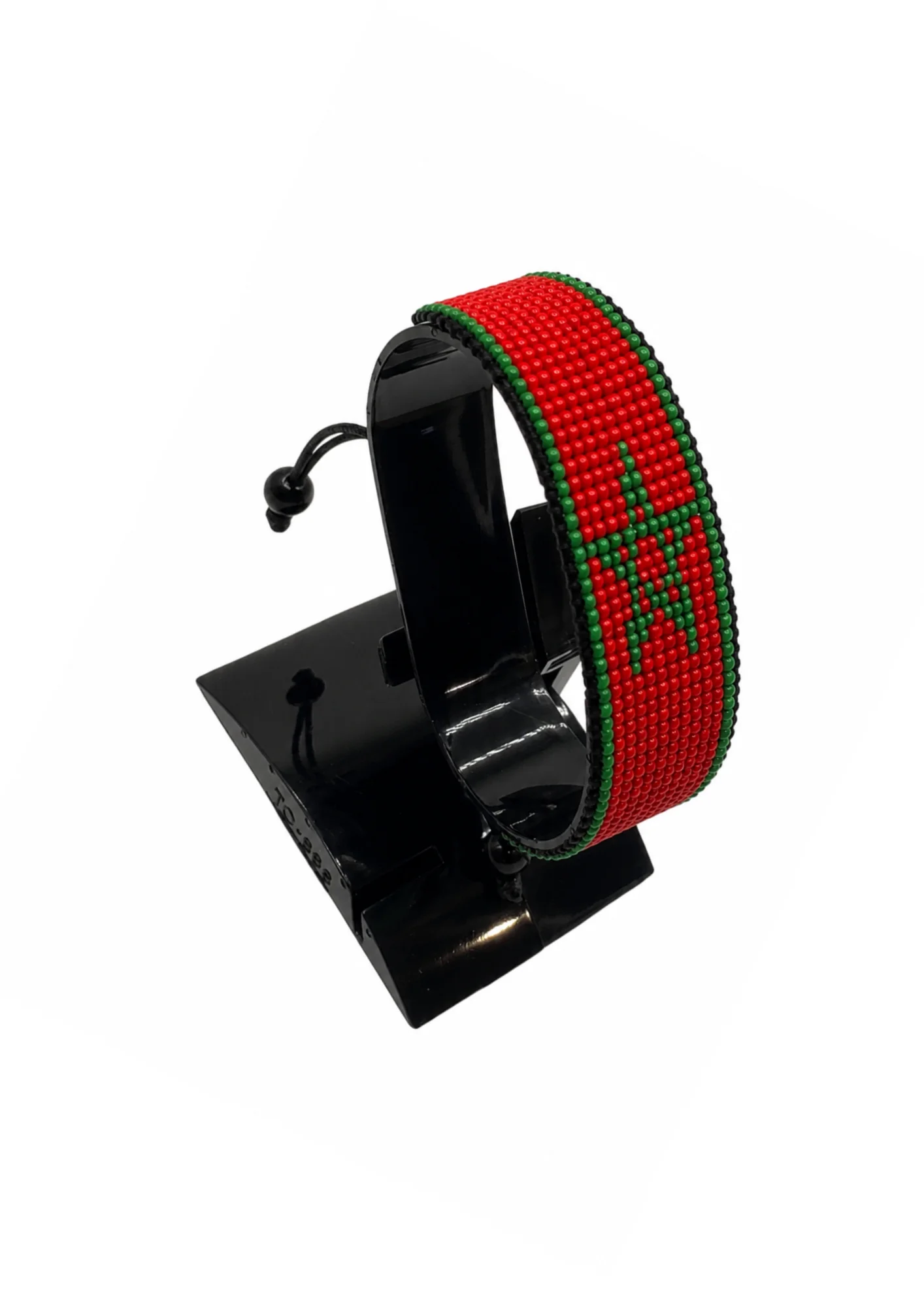 Morocco Flag Bracelet Adjustable handcrafted with beadwork in the colors of the Morocco flag.