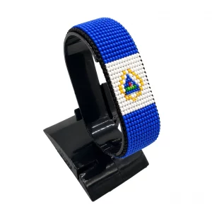 Nicaragua Flag Bracelet Adjustable handcrafted with beadwork in the colors of the Nicaragua flag.