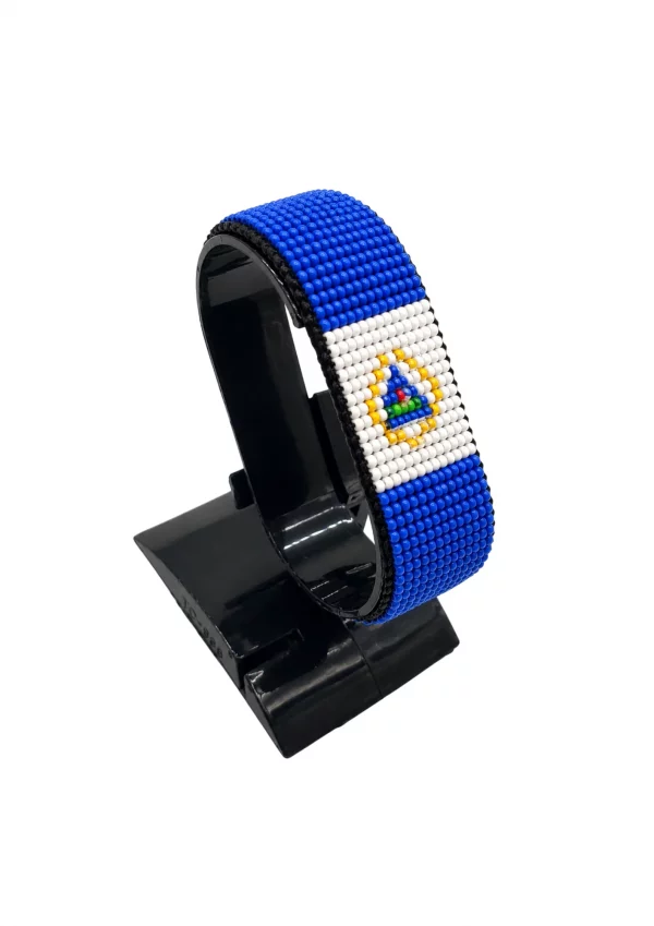 Nicaragua Flag Bracelet Adjustable handcrafted with beadwork in the colors of the Nicaragua flag.