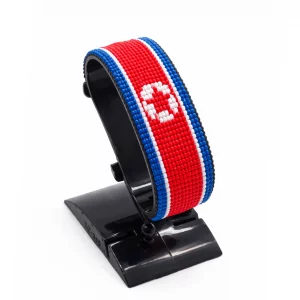 North Korea Flag Bracelet Adjustable handcrafted with beadwork in the colors of the North Korea flag.