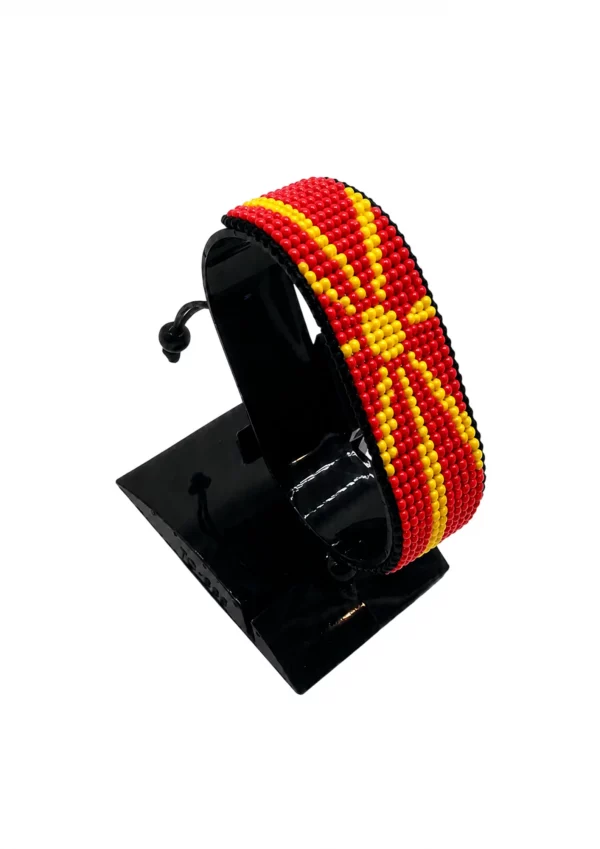 North Macedonia Flag Bracelet Adjustable handcrafted with beadwork in the colors of the North Macedonia flag.