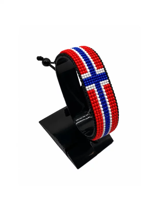 Norway Flag Bracelet Adjustable handcrafted with beadwork in the colors of the Norway flag.