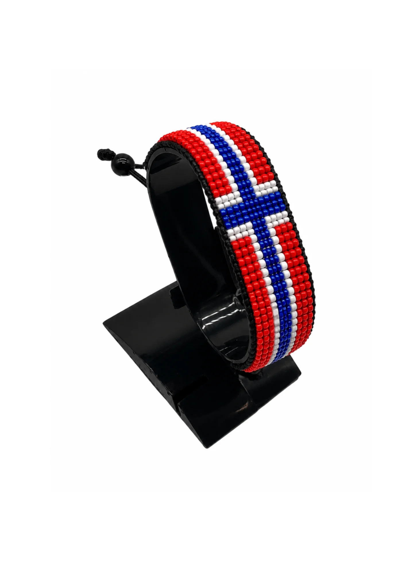 Norway Flag Bracelet Adjustable handcrafted with beadwork in the colors of the Norway flag.