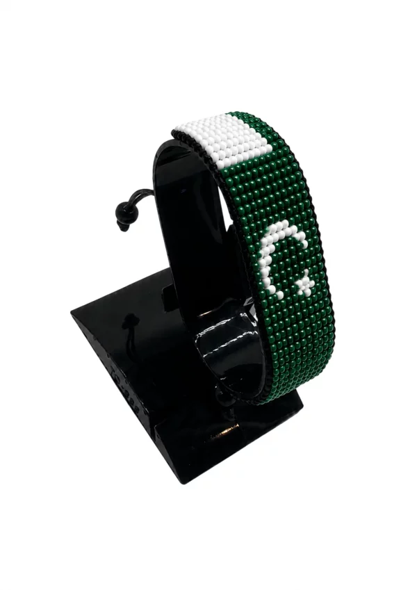Pakistan Flag Bracelet Adjustable handcrafted with beadwork in the colors of the Pakistan flag.