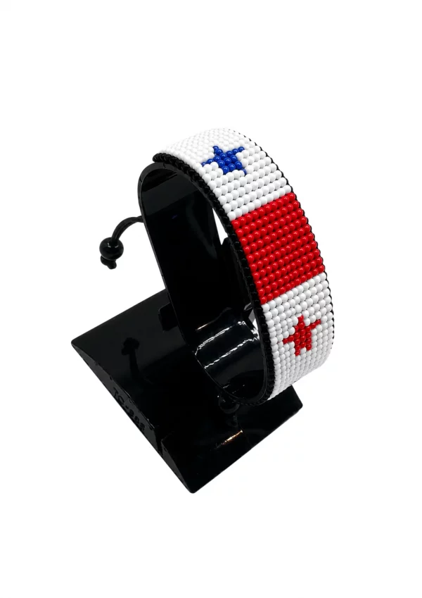 Panama Flag Bracelet Adjustable handcrafted with beadwork in the colors of the Panama flag.
