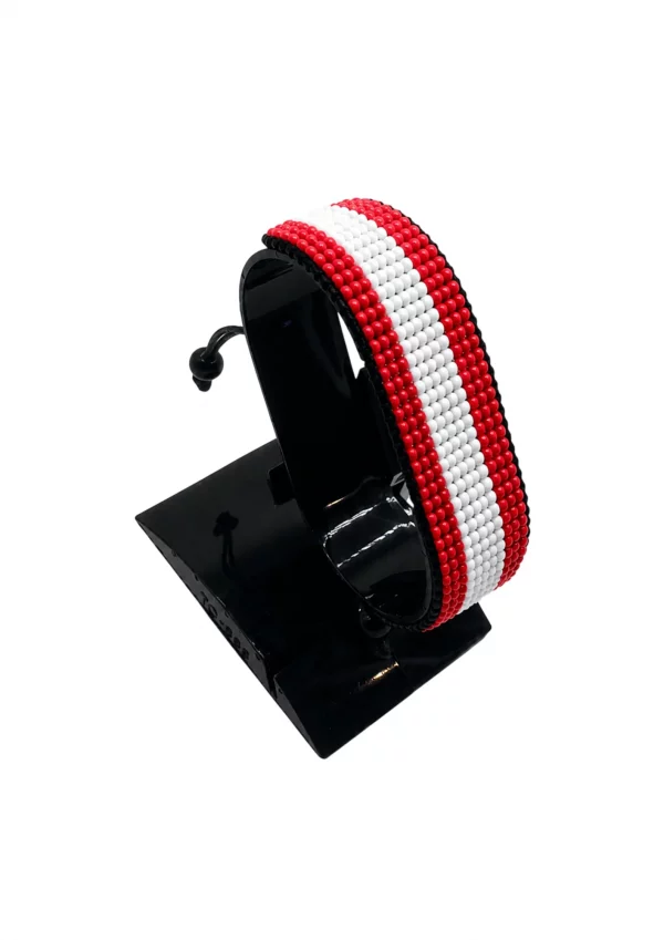 Peru Flag Bracelet Adjustable handcrafted with beadwork in the colors of the Peru flag.