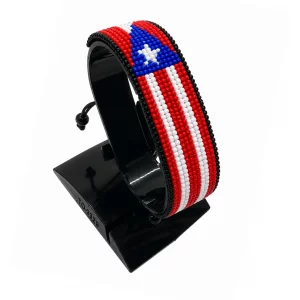 Puerto Rico Flag Bracelet Adjustable handcrafted with beadwork in the colors of the Puerto Rico flag.