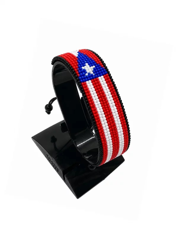 Puerto Rico Flag Bracelet Adjustable handcrafted with beadwork in the colors of the Puerto Rico flag.