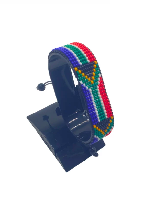 South Africa Flag Bracelet Adjustable handcrafted with beadwork in the colors of the South Africa flag.