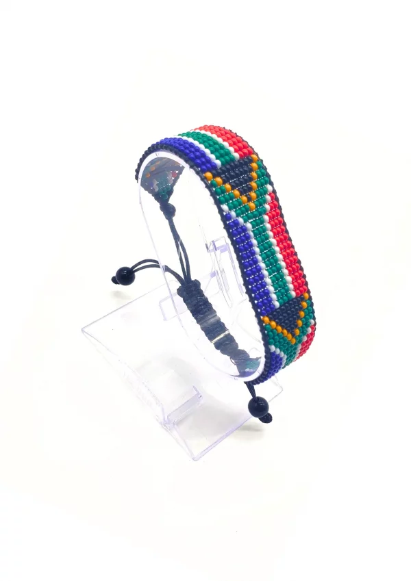 South Africa Flag Bracelet Adjustable handcrafted with beadwork in the colors of the South Africa flag.