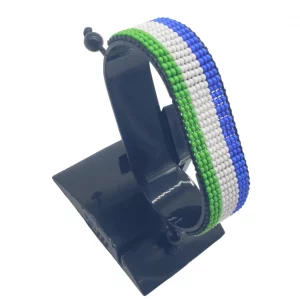 Sierra Leone Flag Bracelet Adjustable handcrafted with beadwork in the colors of the Sierra Leone flag.
