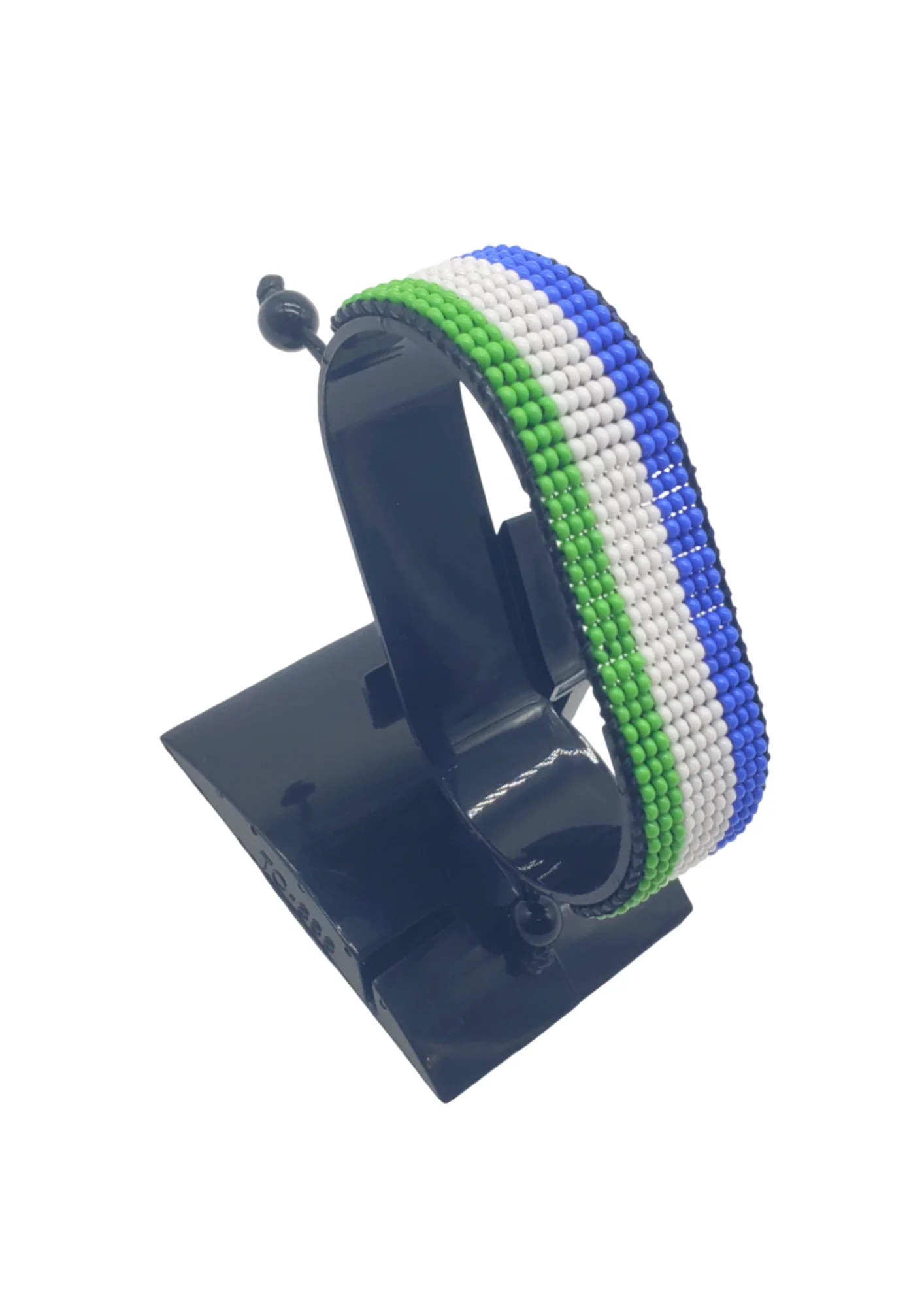 Sierra Leone Flag Bracelet Adjustable handcrafted with beadwork in the colors of the Sierra Leone flag.
