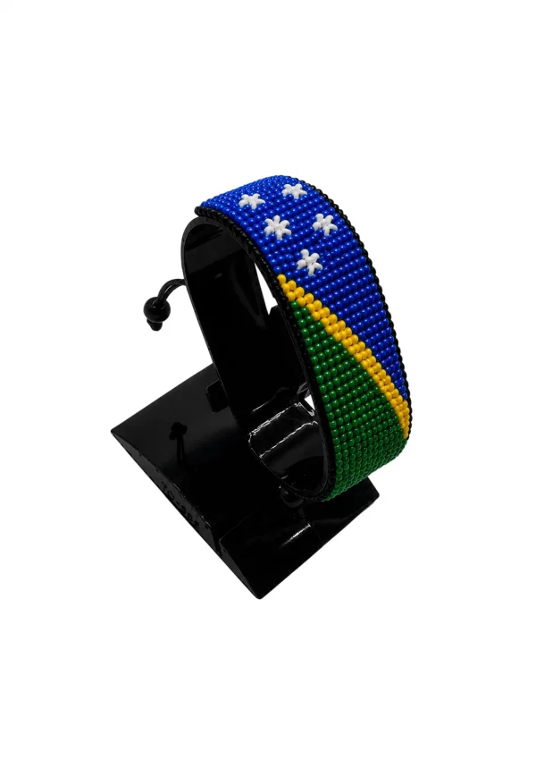 Solomon Islands Flag Bracelet Adjustable handcrafted with beadwork in the colors of the Solomon Islands flag.