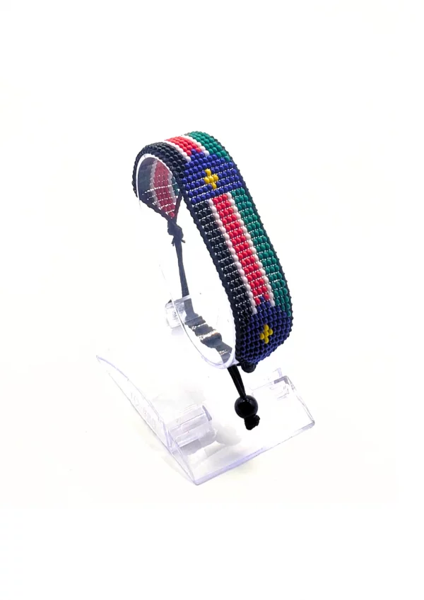 South Sudan Flag Bracelet Adjustable handcrafted with beadwork in the colors of the South Sudan flag.