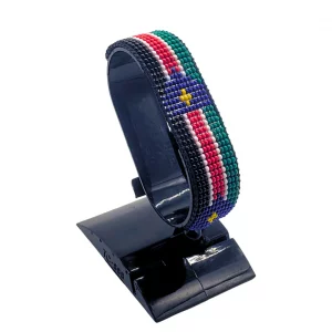 South Sudan Flag Bracelet Adjustable handcrafted with beadwork in the colors of the South Sudan flag.
