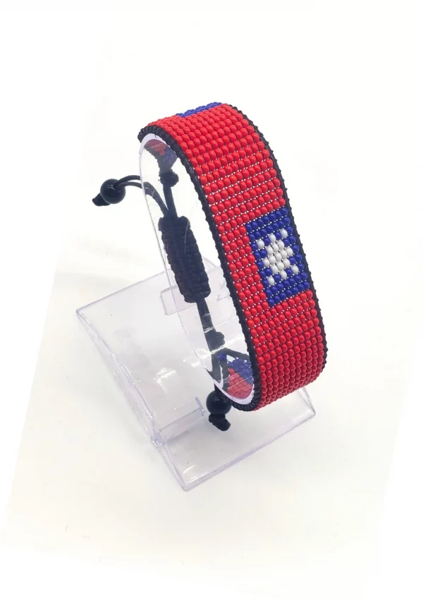 Taiwan Flag Bracelet Adjustable handcrafted with beadwork in the colors of the Taiwan flag.