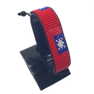 Taiwan Flag Bracelet Adjustable handcrafted with beadwork in the colors of the Taiwan flag.