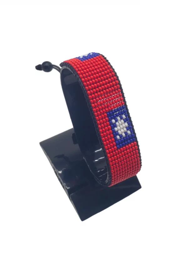 Taiwan Flag Bracelet Adjustable handcrafted with beadwork in the colors of the Taiwan flag.