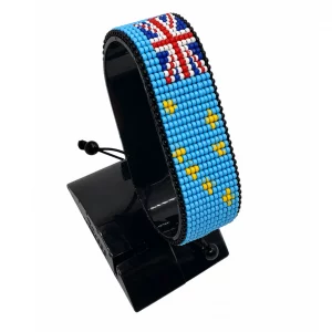 Tuvalu Flag Bracelet Adjustable handcrafted with beadwork in the colors of the Tuvalu flag. Main Product Image Description: