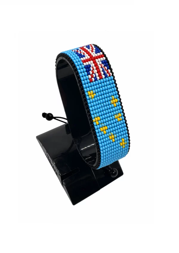 Tuvalu Flag Bracelet Adjustable handcrafted with beadwork in the colors of the Tuvalu flag. Main Product Image Description: