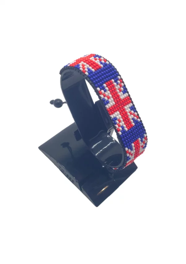 UK Flag Bracelet Adjustable handcrafted with beadwork in the colors of the UK flag.
