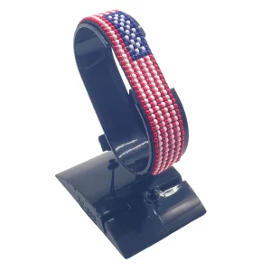 USA Flag Bracelet Adjustable handcrafted with beadwork in the colors of the USA flag.