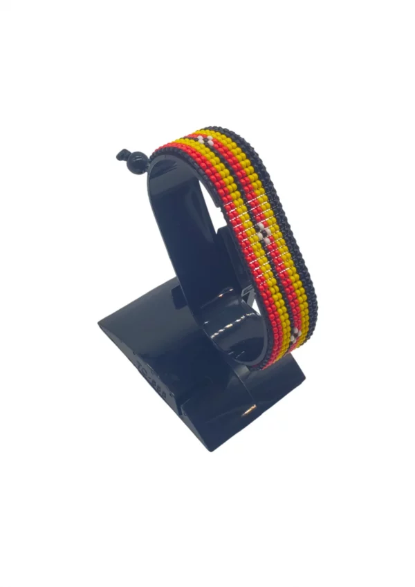 Uganda Flag Bracelet Adjustable handcrafted with beadwork in the colors of the Uganda flag.