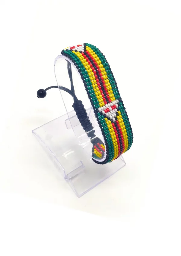 Zimbabwe Flag Bracelet Adjustable handcrafted with beadwork in the colors of the Zimbabwe flag.